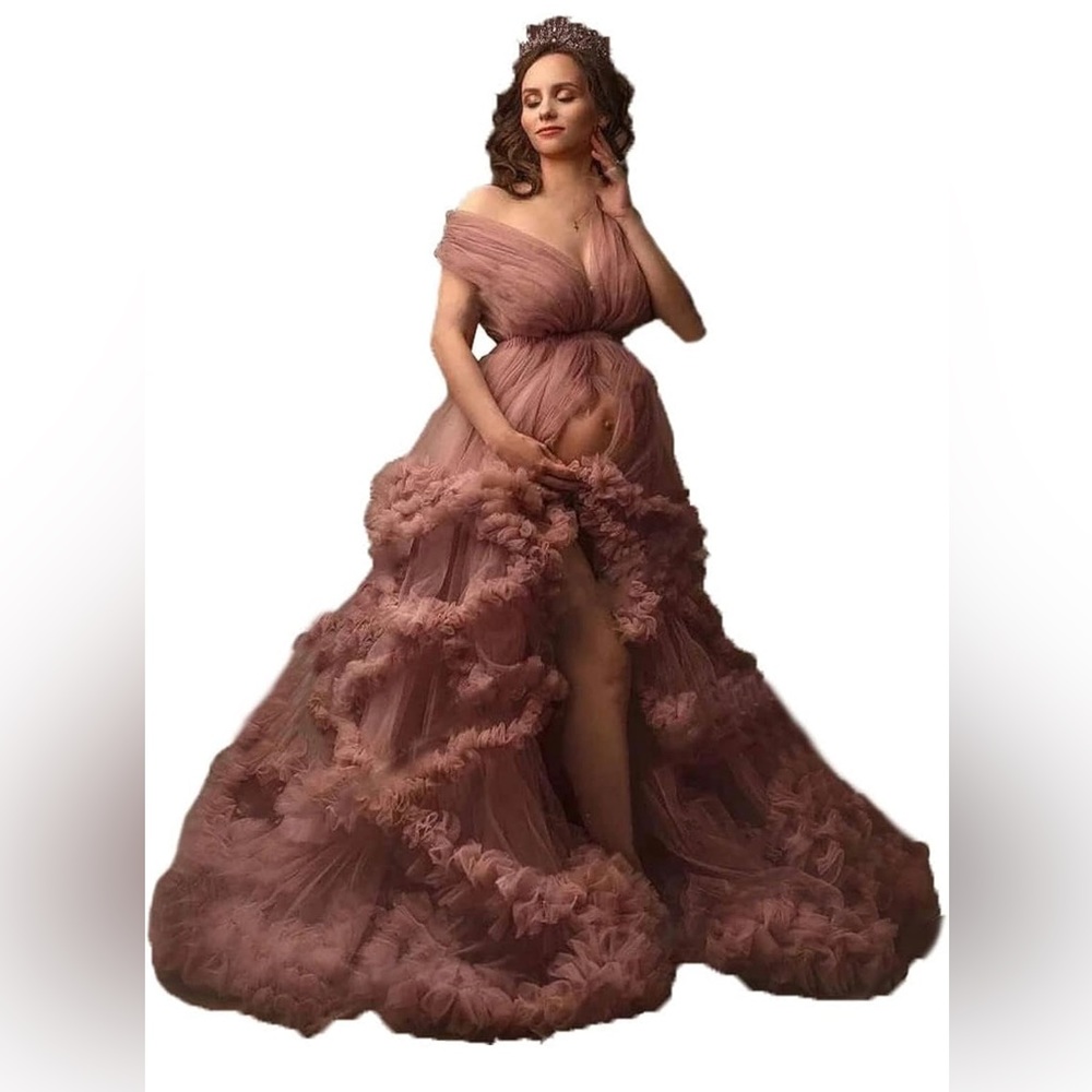 Yinyyinhs Women's Tulle Robe Maternity Dress Size L/XL